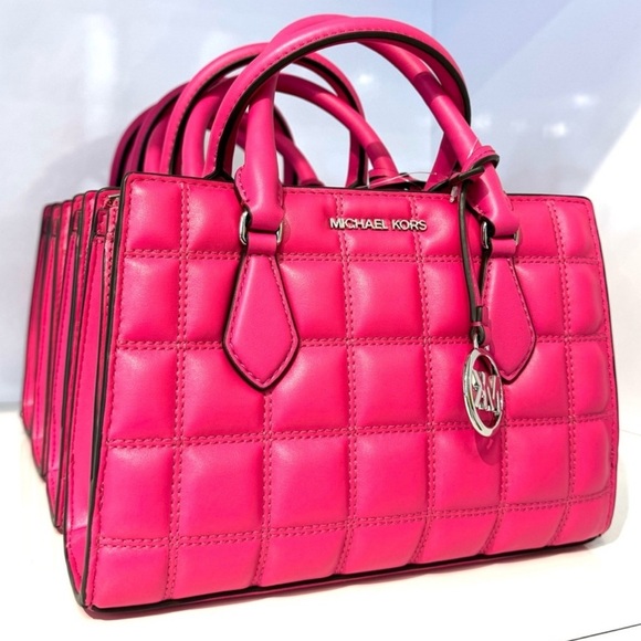 Michael Kors Handbags - Michael Kors Small Quilted Sheila CZ Satchel Bag Vegan Material Dragonfruit Pink